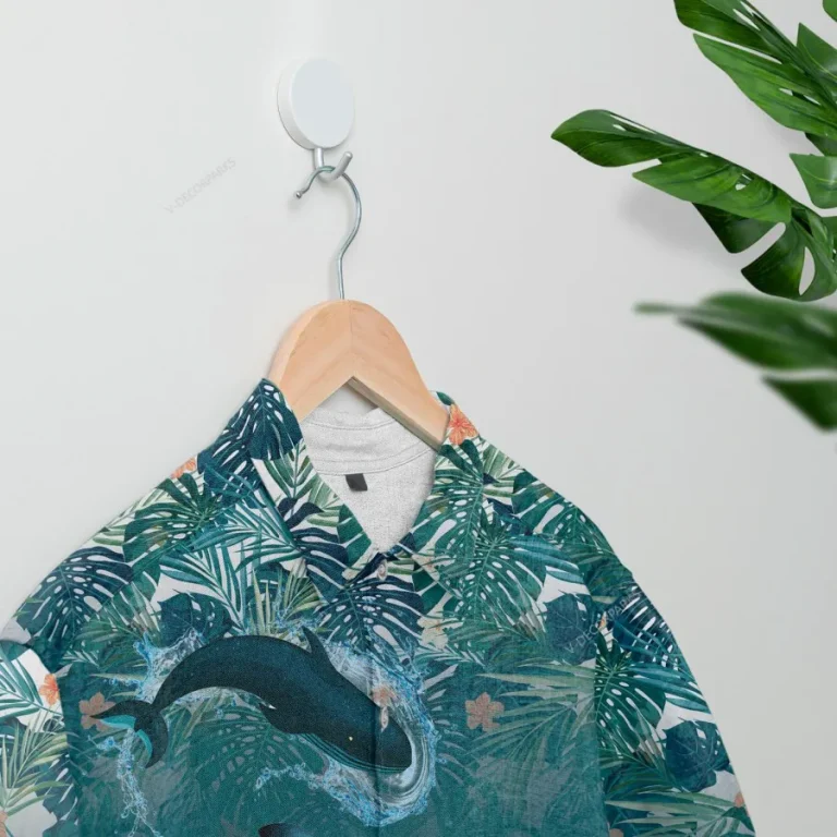 Tropical Whale Hawaiian Shirt For Men Women, Humpback Whale Aloha Shirt, Tropical Summer Beach Shirt, Whale Button Down Short Sleeve Hawaiian Shirts