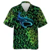 Whale Hunting Hawaiian Shirts For Men Women, Sea Fish Aloha Shirts, Colorful Summer Beach Shirts, Neon Whale Button Down Short Sleeve Hawaiian Shirts