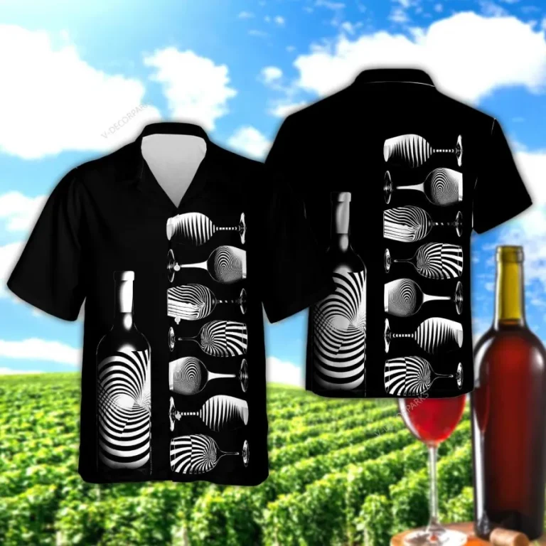 Illusion Wine Bottle And Glass Hawaiian Shirts For Men Women, Wine Lovers Button Down Hawaiian Shirt, Summer Beach Shirt, Hawaiian Aloha Shirt