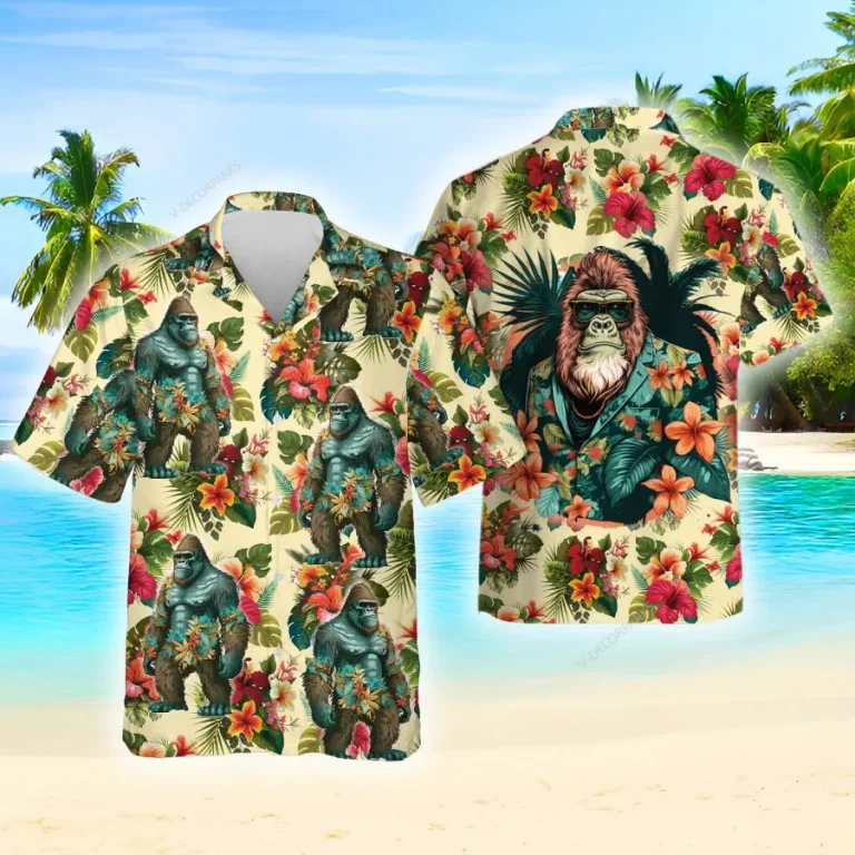 Hula Bigfoot Hawaiian Shirt For Men Women, Tropical Sasquatch Summer Beach Shirt, Bigfoot Lover Button Down Short Sleeve Shirt, Tropical Aloha Shirts
