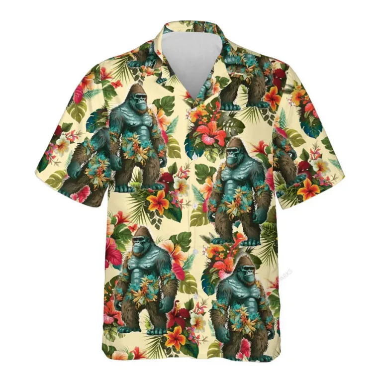 Hula Bigfoot Hawaiian Shirt For Men Women, Tropical Sasquatch Summer Beach Shirt, Bigfoot Lover Button Down Short Sleeve Shirt, Tropical Aloha Shirts