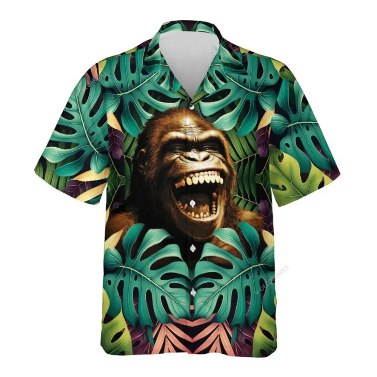 Laughing Bigfoot Hawaiian Shirt For Men Women, Tropical Sasquatch Summer Beach Shirt,bigfoot Lover Button Down Short Sleeve Shirt,tropical Aloha Shirt