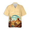 Vintage Western Cowboy Hawaiian Shirts For Men Women, Cactus Desert Summer Beach Shirts, Cowboy Aloha Shirts, Cowboy Button Down Short Sleeve Shirts