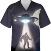 Bigfoot And Ufo Hawaiian Shirts, Bigfoot Shirt, Ufo Button Down Mens Hawaiian Shirts, Short Sleeve Aloha Shirt, Sasquatch Shirt, Summer Beach Shirt
