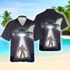 Bigfoot And Ufo Hawaiian Shirts, Bigfoot Shirt, Ufo Button Down Mens Hawaiian Shirts, Short Sleeve Aloha Shirt, Sasquatch Shirt, Summer Beach Shirt