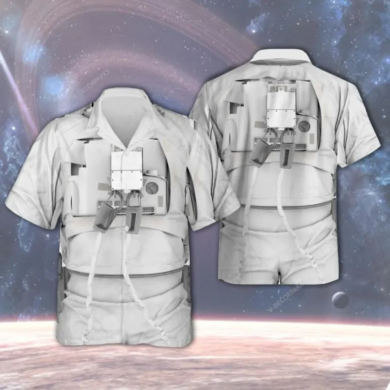 Space Astronaut Uniform Unisex Hawaiian Shirt, Galaxy Astronaut Costume Aloha Hawaii Shirt, Spacecraft Pattern Summer Vacation Aloha Beach Shirt