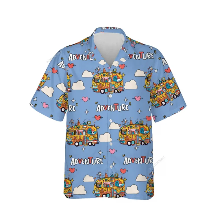 Comical Camping Unisex Hawaiian Shirts, Camping Vans Aloha Beach Shirt, Camping Button Down Short Sleeve Shirts For Men Women