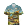 Aesthetic Camping Vans Unisex Hawaiian Shirts, Outdoor Camper Aloha Beach Shirt, Camping Button Down Short Sleeve Shirts For Men Women