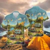 Aesthetic Camping Vans Unisex Hawaiian Shirts, Outdoor Camper Aloha Beach Shirt, Camping Button Down Short Sleeve Shirts For Men Women