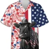 American Black Cow And Hibiscus Flower Hawaiian Shirts For Men, American Cow Button Down Short Sleeve Shirt, Aloha Hibiscus Flower Summer Beach Shirt