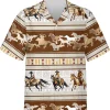 Vintage Horse Cowboy Aztec Pattern Hawaiian Shirts For Men, Western Cowboy Button Down Hawaiian Shirts, Short Sleeve Summer Beach Shirt