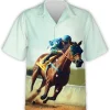 Horse Racing Hawaiian Shirts For Men, Horse Race Short Sleeve Button Down Hawaiian Shirts, Casual Printed Beach Summer Shirt, Hawaiian Aloha Shirt