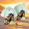 Horse Racing Hawaiian Shirts For Men, Horse Race Short Sleeve Button Down Hawaiian Shirts, Casual Printed Beach Summer Shirt, Hawaiian Aloha Shirt