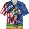 Horse Racing American Flag Hawaiian Shirts, Horse Shirt, Horse Gift, Horse Racing Casual Button Down Short Sleeve Hawaiian Shirt, Summer Aloha Shirt