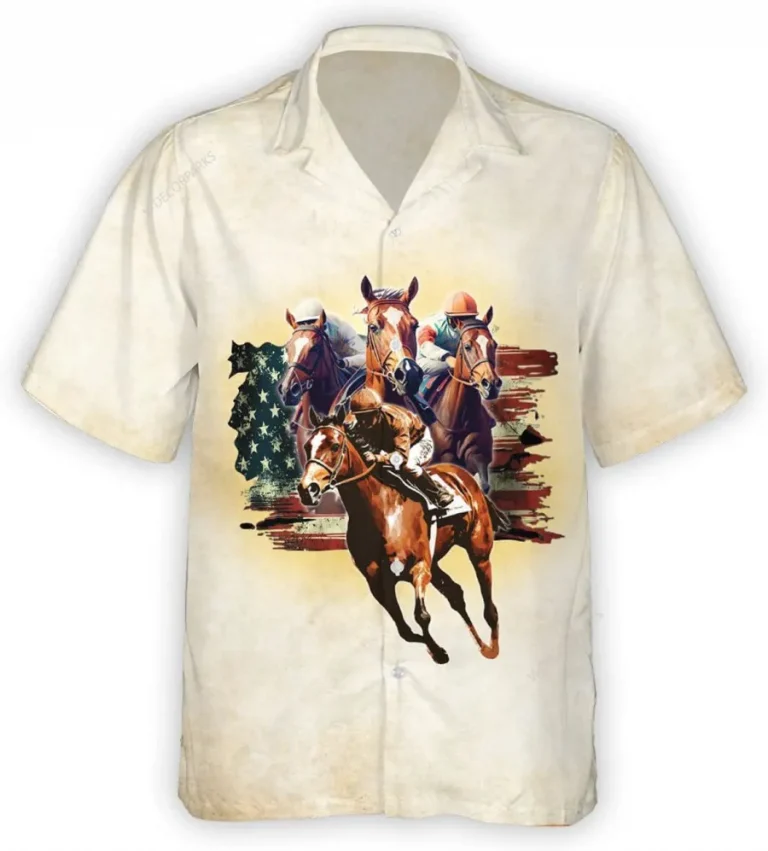 Horse Racing Hawaiian Shirts For Men, Horses Mens Button Down Short Sleeve Shirt, Button Vintage Aloha Hawaii Shirt, Hawaiian Style Shirt, Horse Shirt