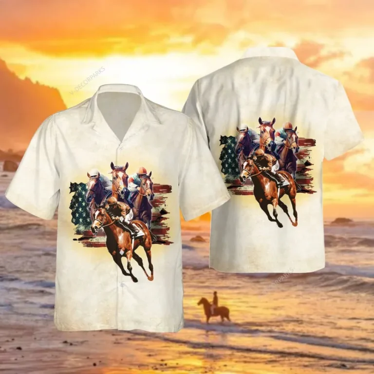 Horse Racing Hawaiian Shirts For Men, Horses Mens Button Down Short Sleeve Shirt, Button Vintage Aloha Hawaii Shirt, Hawaiian Style Shirt, Horse Shirt