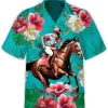 Hibiscus Flower And Horse Racers Hawaiian Shirts For Men, Horse Racing Aloha Shirt, Tropical Pattern Shirt, Hawaiian Style Shirt, Aloha Beach Shirt