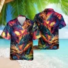 Vibrant Neon Dragon Hawaiian Shirts For Men, Colorful Dragon Button Down Short Sleeve Shirts, Mysterious Creatures Summer Beach Shirt