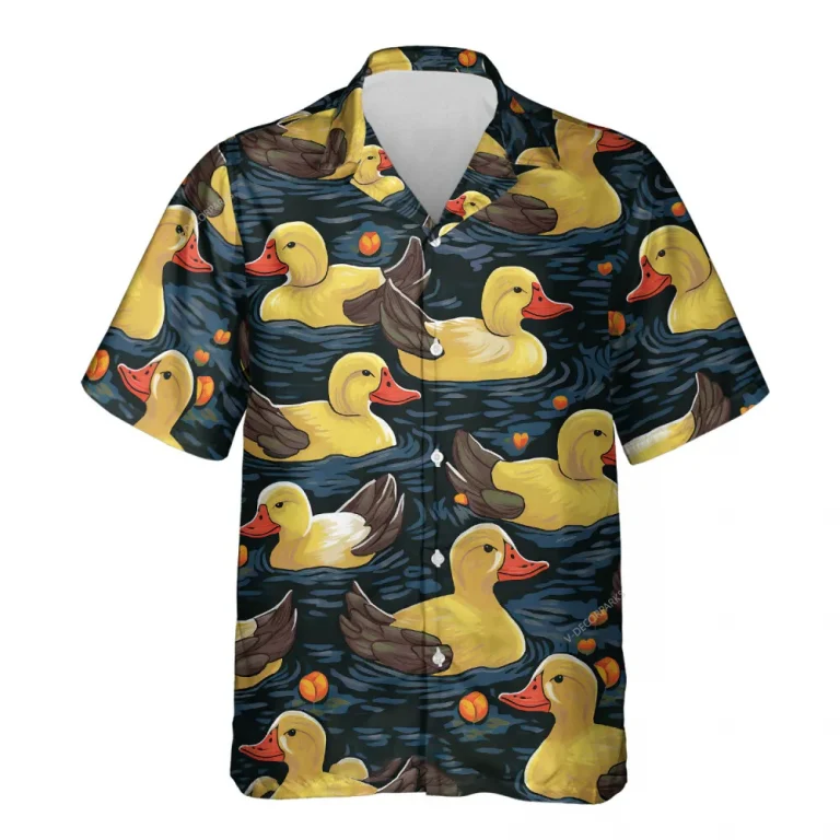 Ducky Ducking Unisex Hawaiian Shirts, Funny Duck Summer Aloha Beach Shirt, Animal Lover Pattern Button Down Short Sleeve Shirts