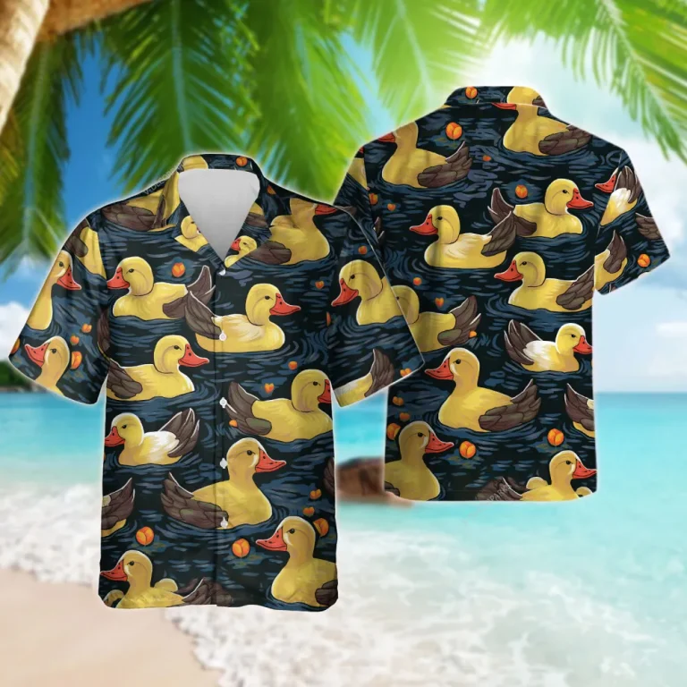 Ducky Ducking Unisex Hawaiian Shirts, Funny Duck Summer Aloha Beach Shirt, Animal Lover Pattern Button Down Short Sleeve Shirts