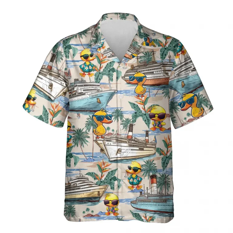 Cool Duck Unisex Hawaiian Shirts, Swaggy Duck Summer Aloha Beach Shirt, Animal Lover Pattern Button Down Short Sleeve Shirts