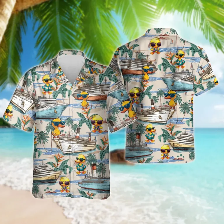Cool Duck Unisex Hawaiian Shirts, Swaggy Duck Summer Aloha Beach Shirt, Animal Lover Pattern Button Down Short Sleeve Shirts