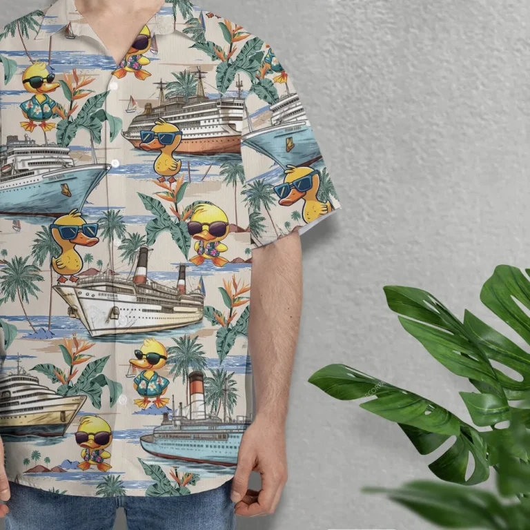 Cool Duck Unisex Hawaiian Shirts, Swaggy Duck Summer Aloha Beach Shirt, Animal Lover Pattern Button Down Short Sleeve Shirts
