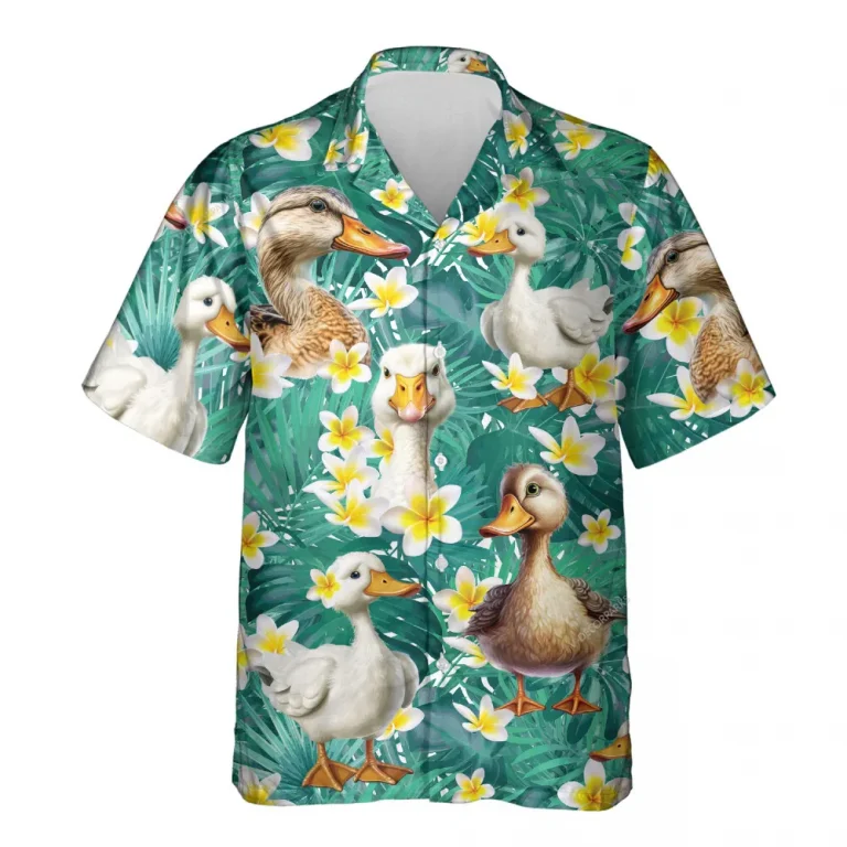 Small Duck Unisex Hawaiian Shirts, Tropical Duck Summer Aloha Beach Shirt, Animal Lover Pattern Button Down Short Sleeve Shirts