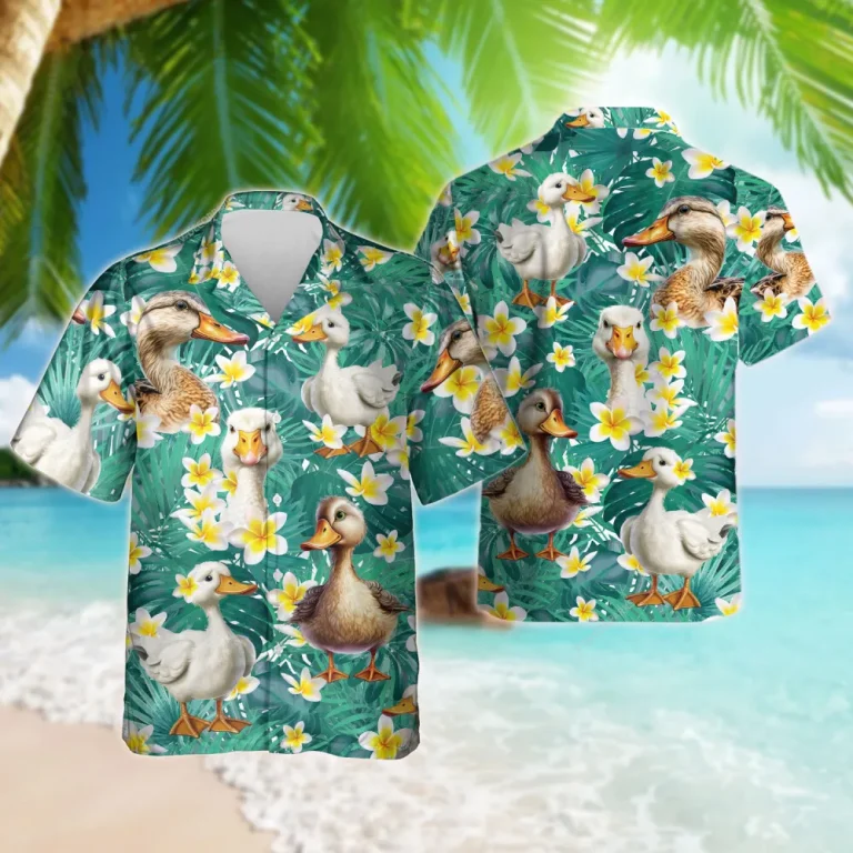 Small Duck Unisex Hawaiian Shirts, Tropical Duck Summer Aloha Beach Shirt, Animal Lover Pattern Button Down Short Sleeve Shirts