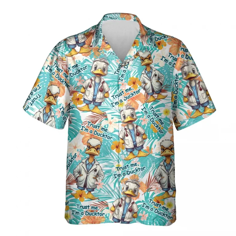 Tropical Duck Unisex Hawaiian Shirts, Funny Duck Summer Aloha Beach Shirt, Animal Lover Pattern Button Down Short Sleeve Shirts