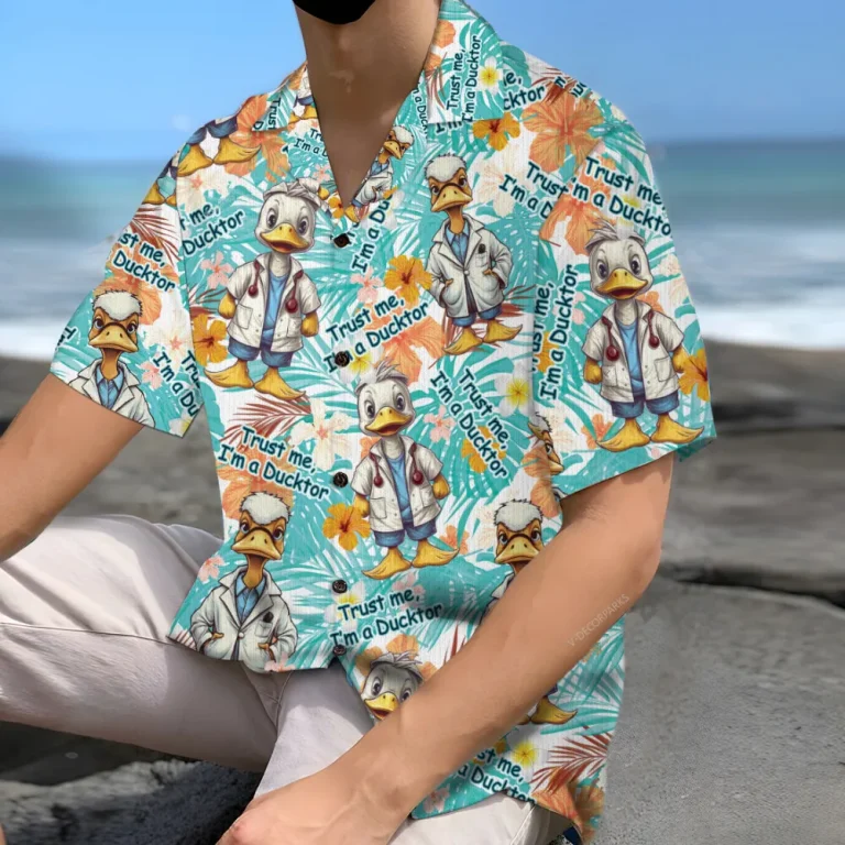 Tropical Duck Unisex Hawaiian Shirts, Funny Duck Summer Aloha Beach Shirt, Animal Lover Pattern Button Down Short Sleeve Shirts