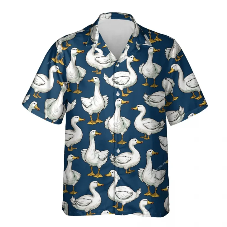 Duck Icon Unisex Hawaiian Shirts, Funny Duck Summer Aloha Beach Shirt, Animal Lover Pattern Button Down Short Sleeve Shirts
