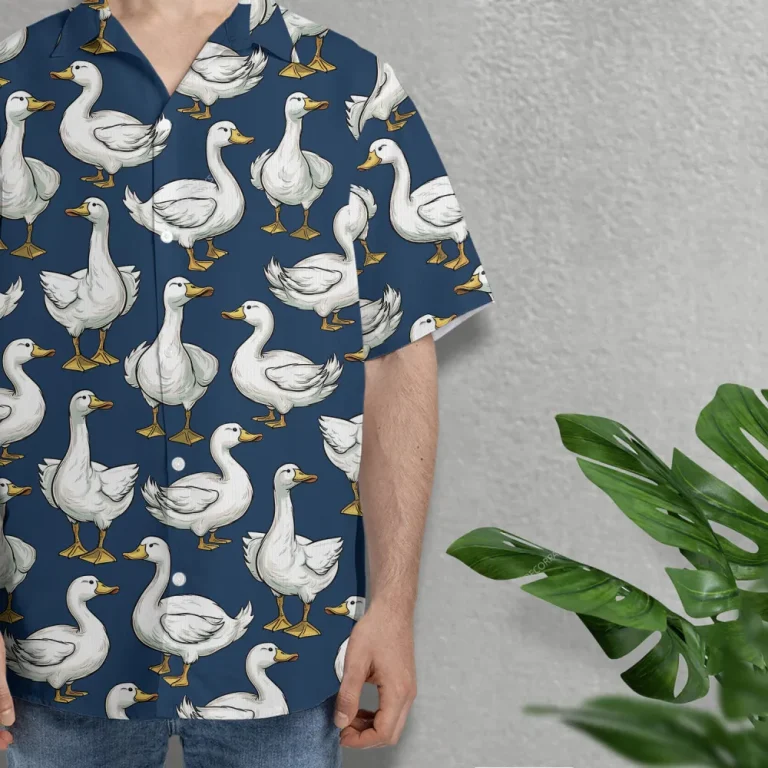 Duck Icon Unisex Hawaiian Shirts, Funny Duck Summer Aloha Beach Shirt, Animal Lover Pattern Button Down Short Sleeve Shirts