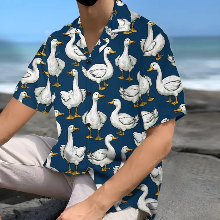 Duck Icon Unisex Hawaiian Shirts, Funny Duck Summer Aloha Beach Shirt, Animal Lover Pattern Button Down Short Sleeve Shirts