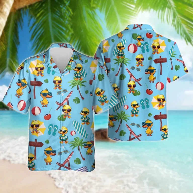 Duck Sport Unisex Hawaiian Shirts, Funny Duck Trip Summer Aloha Beach Shirt, Animal Lover Pattern Button Down Short Sleeve Shirts