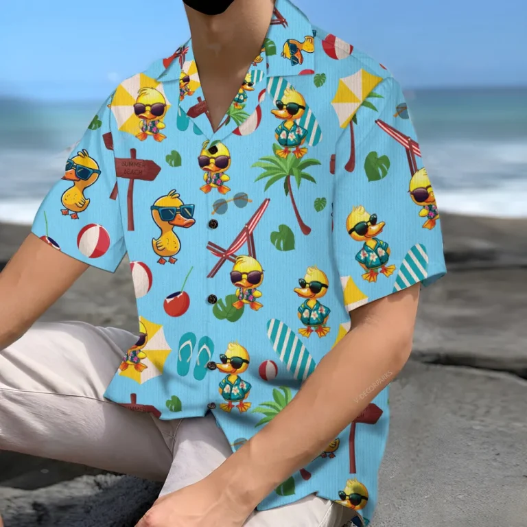 Duck Sport Unisex Hawaiian Shirts, Funny Duck Trip Summer Aloha Beach Shirt, Animal Lover Pattern Button Down Short Sleeve Shirts