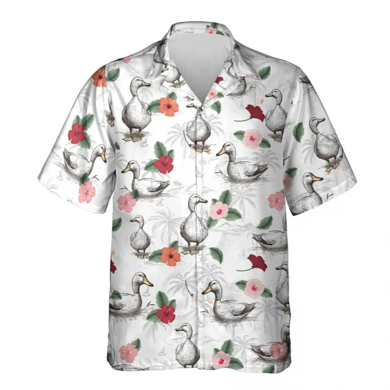 Aesthetic Duck Unisex Hawaiian Shirts, Floral Duck Summer Aloha Beach Shirt, Animal Lover Pattern Button Down Short Sleeve Shirts
