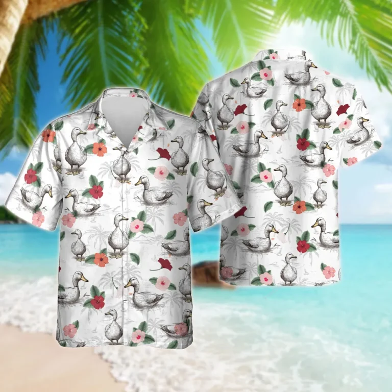 Aesthetic Duck Unisex Hawaiian Shirts, Floral Duck Summer Aloha Beach Shirt, Animal Lover Pattern Button Down Short Sleeve Shirts
