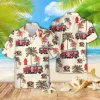 Firefighter Truck Hawaiian Shirts, Palm Trees Pattern Rescue Fire Department Casual Button Down Hawaiian Shirts Short Sleeve, Gift For Firefighters