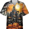 Halloween Black Cat And Pumpkin Hawaiian Shirts, Halloween Horror Night Hawaiian Aloha Shirt, Halloween Shirt, Casual Button Down Shirt