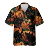 Spooky Black Cat Pumpkin Hawaiian Shirt For Men Women, Scary Black Cat Halloween Aloha Button Down Short Sleeve Shirt, Halloween Hawaiian Style Shirts