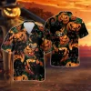 Spooky Black Cat Pumpkin Hawaiian Shirt For Men Women, Scary Black Cat Halloween Aloha Button Down Short Sleeve Shirt, Halloween Hawaiian Style Shirts