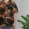 Spooky Black Cat Pumpkin Hawaiian Shirt For Men Women, Scary Black Cat Halloween Aloha Button Down Short Sleeve Shirt, Halloween Hawaiian Style Shirts
