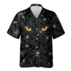 Horror Black Cat Hawaiian Shirt For Men Women, Black Cat Spider Web Halloween Aloha Button Down Short Sleeve Shirt, Halloween Hawaiian Style Shirts