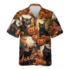 Scream Black Cat Hawaiian Shirt For Men Women, Black Cat Pumpkin Halloween Aloha Button Down Short Sleeve Shirt, Halloween Hawaiian Style Shirts