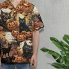 Scream Black Cat Hawaiian Shirt For Men Women, Black Cat Pumpkin Halloween Aloha Button Down Short Sleeve Shirt, Halloween Hawaiian Style Shirts