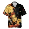 Scary Black Cat Hawaiian Shirt For Men Women, Pumpkin Black Cat Halloween Aloha Button Down Short Sleeve Shirt, Halloween Hawaiian Style Shirts