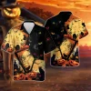 Scary Black Cat Hawaiian Shirt For Men Women, Pumpkin Black Cat Halloween Aloha Button Down Short Sleeve Shirt, Halloween Hawaiian Style Shirts