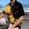 Scary Black Cat Hawaiian Shirt For Men Women, Pumpkin Black Cat Halloween Aloha Button Down Short Sleeve Shirt, Halloween Hawaiian Style Shirts