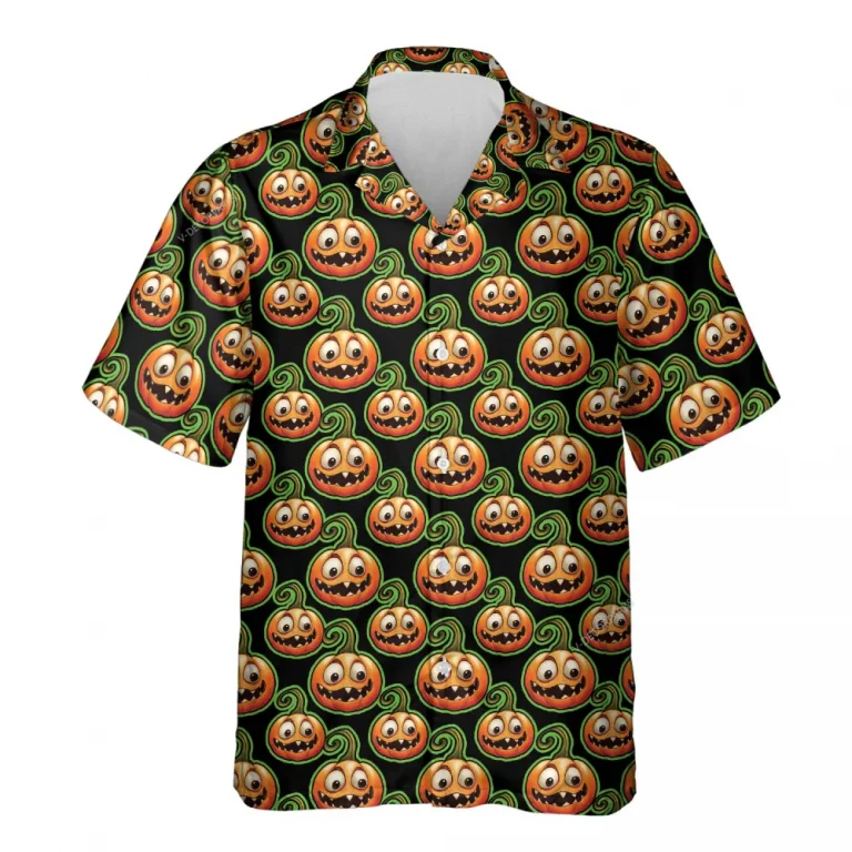 Funny Halloween Pumpkin Hawaiian Shirt For Men Women, Scary Pumpkin Halloween Aloha Button Down Short Sleeve Shirt, Halloween Hawaiian Style Shirts